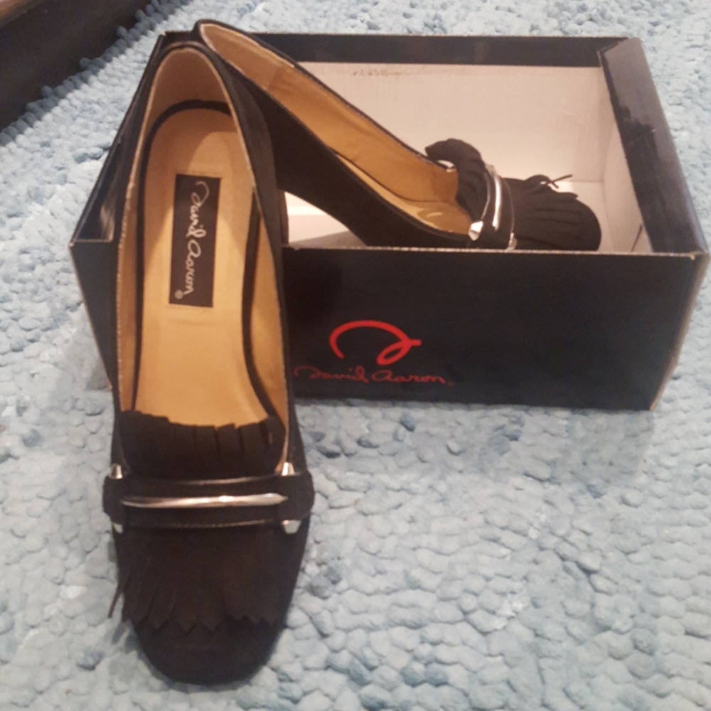 David Aaron black suede heels